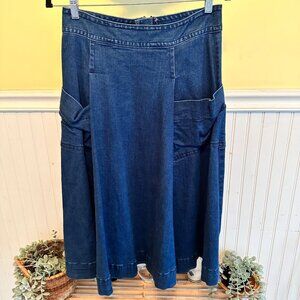 Tracy Reece Plenty sz 6 denim midi skirt pockets zip no stretch
